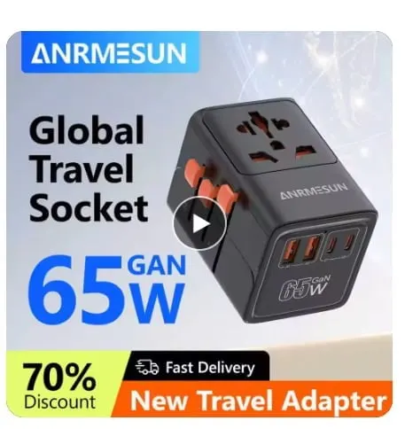 4구 AC콘센트, 2400W USB-C65W 멀티 여행용 어댑터($13)무배