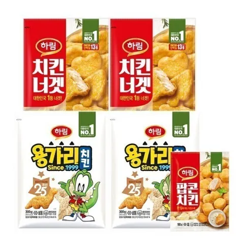 하림 용가리치킨 300g 2봉+치킨너겟 300g 2봉+팝콘치킨 180g (13,900원) (무료)
