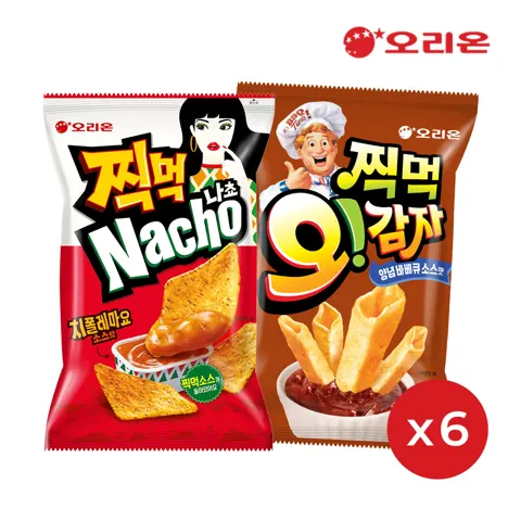 오리온 찍먹 나쵸치폴레마요 84g 6개+오감자 딥 양념바베큐 75g 6개