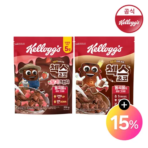 켈로그 첵스초코 딸기크런치 350g 1팩 + 1팩 (9,260원/무료)