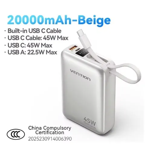 벤션 3C 보조 배터리 45W 2만mAh($15.3) 65W 20000mAh($22.3)