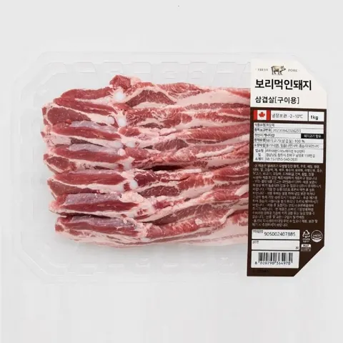 보리먹인 돼지 삼겹살 구이용 1KG(팩)/캐나다