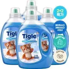 3+1 타이글 베이킹소다 대용량 액체 세탁세제 2.5L 코튼향(1.3만), 7중 효소 퍼펙트 세탁세제 2.5L 라벤더향(1.3만)