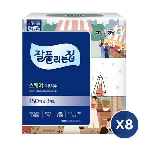 잘풀리는집 스퀘어 미용티슈 150매 3개 8팩, 150개입, 24개(21,980원/무배)