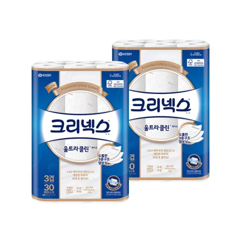 크리넥스 3겹 울트라클린 화이트 25MX30롤 2팩 화장지
