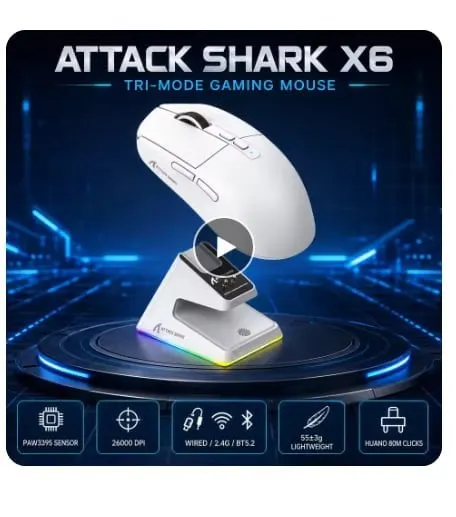 ATTACK SHARK X6 트라이 모드 무선 게이밍 마우스 ($25)무배