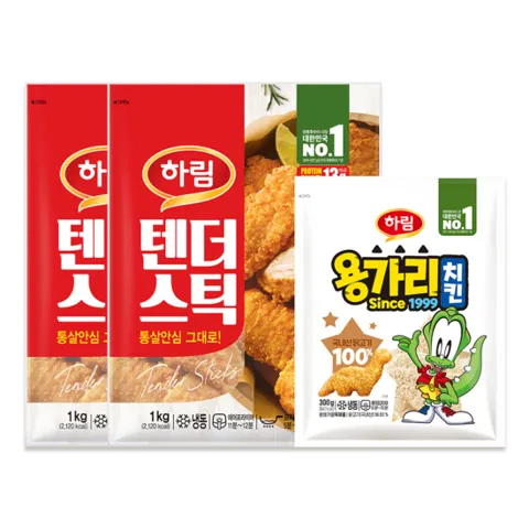 하림 텐더스틱 1kg 2팩 + 용가리치킨 300g 1팩 (20,672원/무료)
