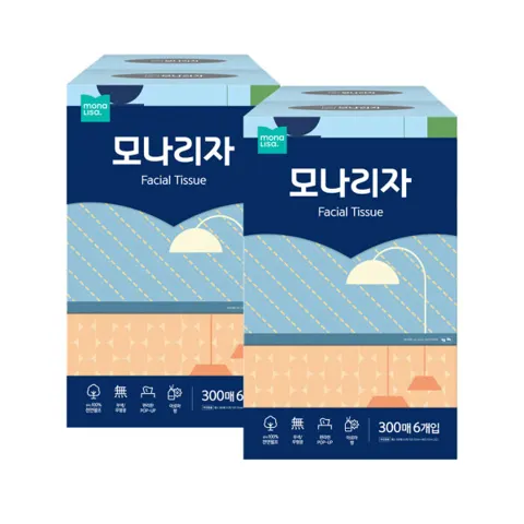 모나리자 미용티슈 300매 6입 2개 (18,500원/무료)
