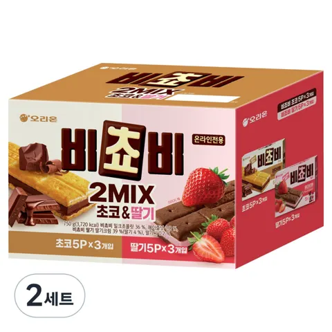 오리온 비쵸비 초코맛 125g x 3p + 딸기맛 125g x 3p 세트, 750g, 2세트