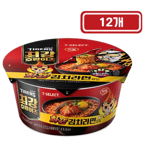 기아타이거즈) 하림 화끈 김치라면 큰컵라면, 12개
