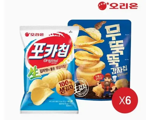 오리온 포카칩 오리지널(66g) 6개+무뚝뚝 감자칩 통후추소금(60g) 6개