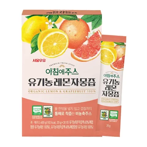 서울우유 아침에주스 유기농 레몬자몽즙 20그램 30포 (5,478원/3,000원)