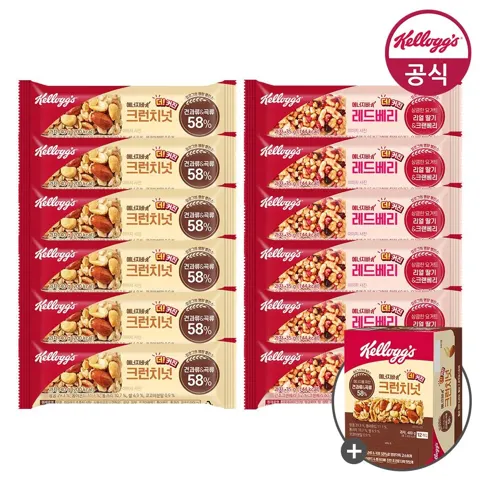 켈로그 에너지바 크런치넛 40g 6개+레드베리 35g 6개+크런치넛 바 12개