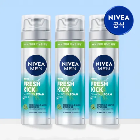 니베아 맨 프레시 킥 쉐이빙 폼 면도크림 200ml, 3개