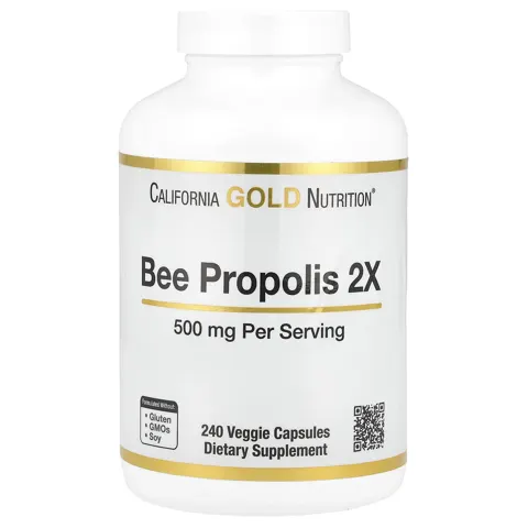 California Gold Nutrition (캘리포니아골드뉴트리션), 꿀벌 프로폴리스 2X, 농축 추출물, 500mg, 베지 캡슐 240정