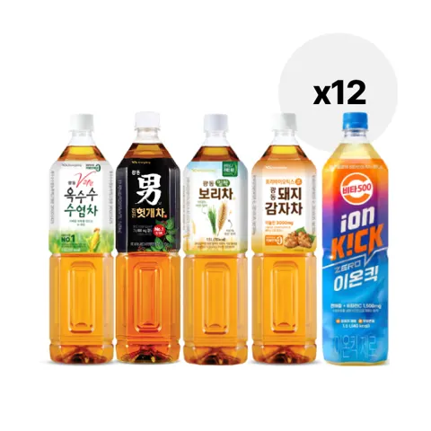 옥수수수염차/헛개차/밀싹보리차/돼지감자차/이온킥제로 1.5L 12입