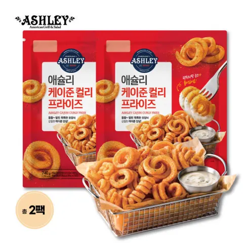애슐리 케이준 컬리 프라이즈 740g 2팩 + 디핑소스포함 (14,900원/무료)
