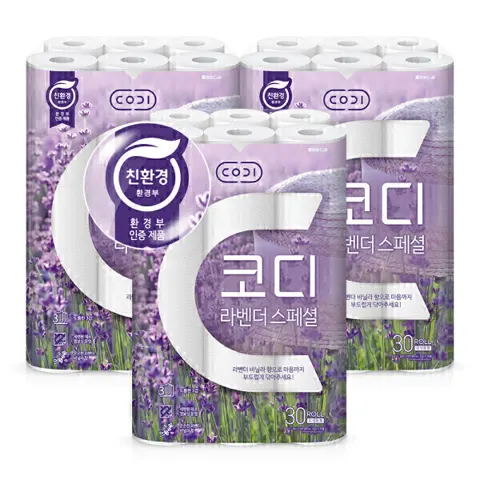 코디 화장지 라벤다스페셜 3겹 30m 30롤 3팩 (23,900원/무배)