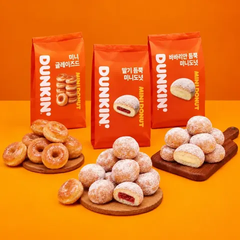 던킨 미니도넛, 딸기 듬뿍 250g 1팩 + 바바리안 250g 1팩 + 글레이즈드 150g 1팩, 3팩