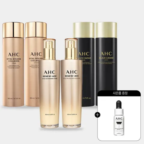 AHC 기초 2종세트(토너+로션) 리뉴에이지/바이탈/캐비어 중 택 1 +(증정)프로샷 세럼 5ml