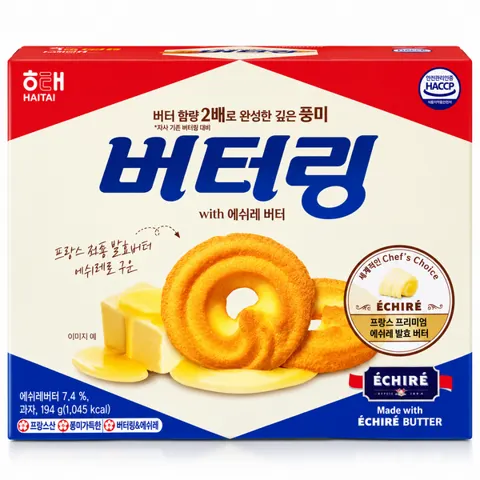 신제품 해태제과 버터링 에쉬레 과자, 194g, 2개