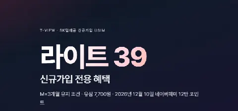 SKT 라이트 39 요금제 네이버페이 12만P 지급 (+M+1개월 후 표준요금제 변경 가능) (유심비 7,7...