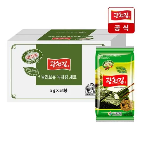 광천김 올리브유 녹차 도시락김 5g 54봉(1박스)