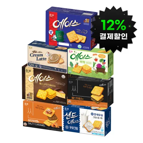 해태 에이스 4개담기 (오리지널/야채/바스크치즈/에스프레소/솔티카라멜/우유크림/크림라떼)