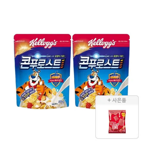 켈로그 콘푸로스트 600g, 2개+첵스초코 딸기 30g 1개 (8,560원/무료)