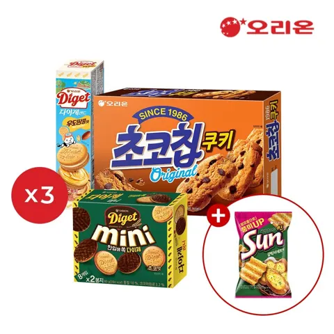 초코칩쿠키 192g 3개+다이제 우도땅콩 98g 3개+다이제 미니초코 80g 3개+증정