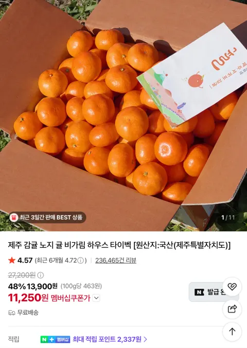 제주 노지 감귤 4.5kg 9630원