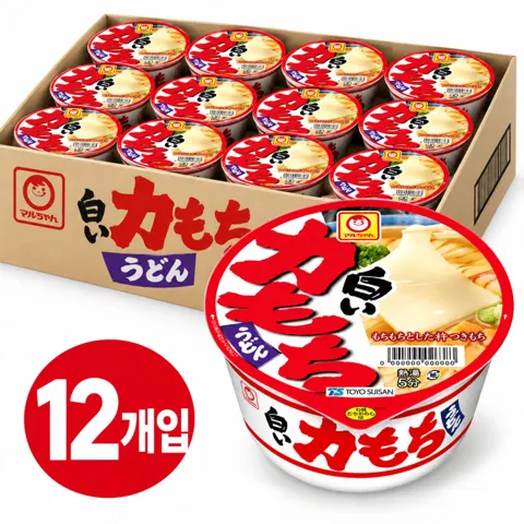일본 컵라면 마루짱 시로이 치카라 모찌우동 109g 12개 (15,900원/무료)