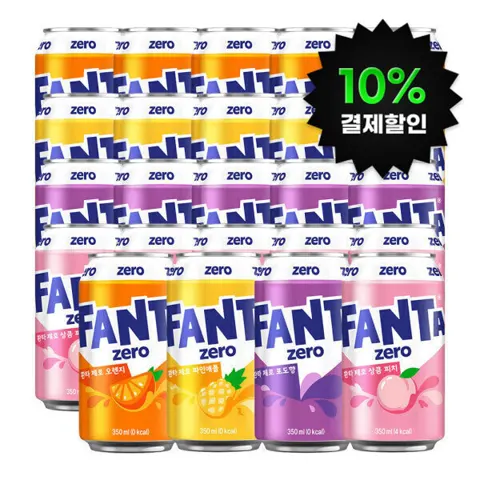 환타 제로 오렌지+파인+포도+피치 350ml 4종 6입 (총 24캔)