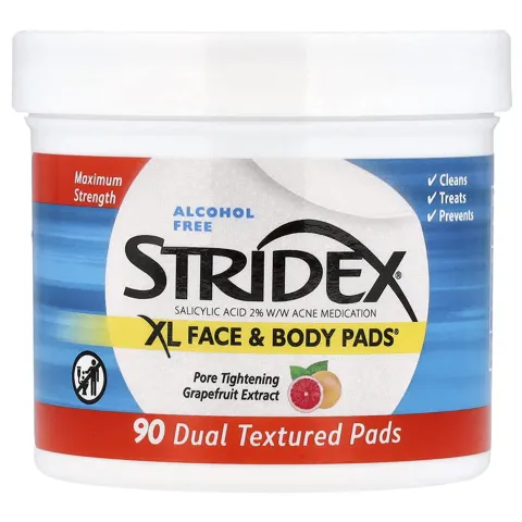 Stridex (스트라이덱스), XL Face & Body Pads™, 알코올 무함유, 듀얼 텍스처 패드 90매