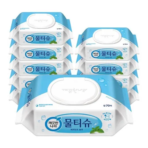 깨끗한나라 물티슈 페퍼민트블루 70매10팩(13,026원) 마렌비 퓨어클로버 물티슈 100매10팩(17,110원) 두꺼운 50평량 물티슈 100매10팩(11,381원)