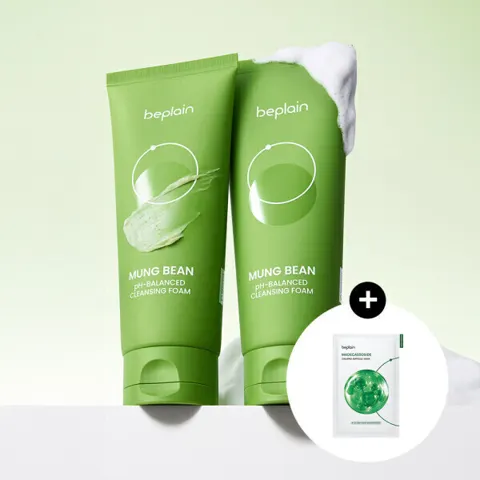 비플레인 녹두 약산성 클렌징폼 160ml x 2개 (+마데카소사이드 진정마스크 1매 증정)