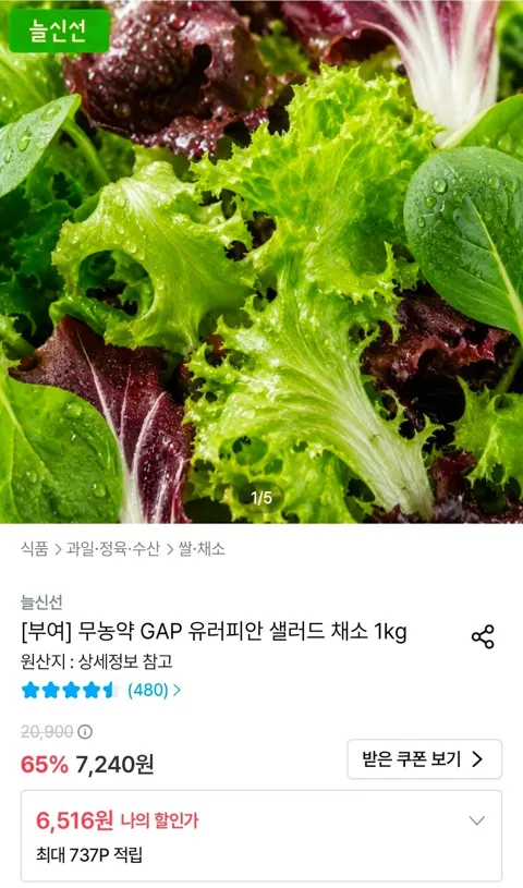 유러피안 채소 1kg(3-6종)