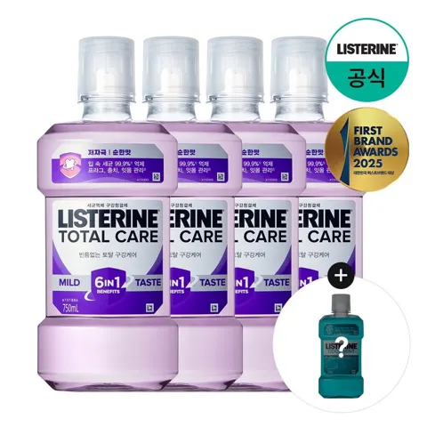 리스테린 토탈케어 750ml 4개입+(증)쿨민트 250ml 1개