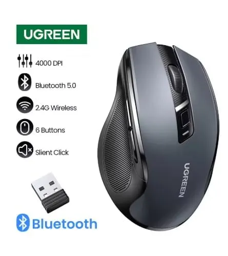 UGREEN 인체 공학적 블루투스 5.0 마우스($9.28/무료)