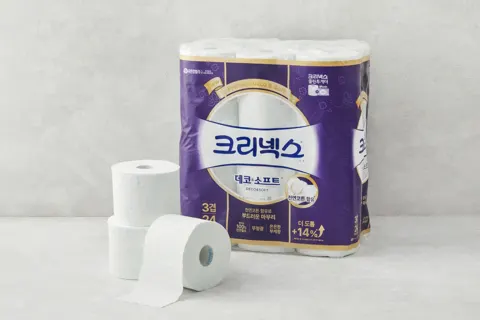 3겹 크리넥스 데코앤소프트 화장지 34m X 24롤 2팩 (36,440원 / 무료)