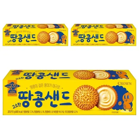 크라운 국희 고소한 땅콩샌드 소, 93g, 3개