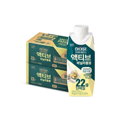 하이뮨 프로틴 밸런스 액티브 바닐라봉봉 제로  250ml  18개 X 2박스 (39,800원/무료)