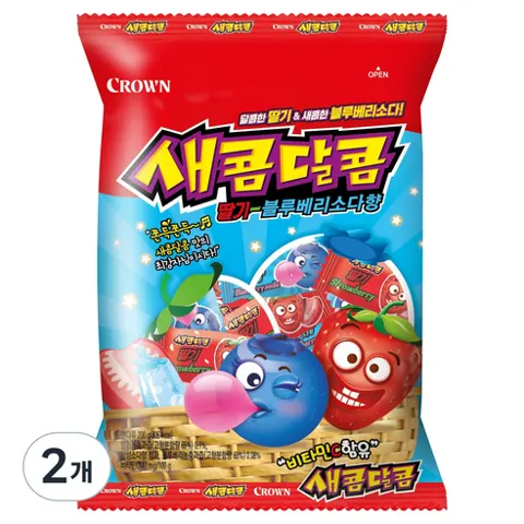 크라운 새콤달콤 딸기 블루베리소다, 200g, 2개