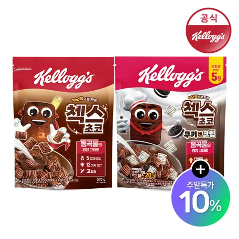 켈로그 오곡 첵스 초코 570g 1팩+쿠키앤크림 420g 1팩