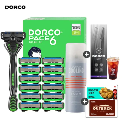 도루코 페이스6 면도기 풀세트 2호(기+날 총13입+폼74ml)+메가커피