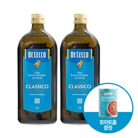 데체코 엑스트라버진 올리브 오일 1L 2병 + 증정 줄리에토 토마토홀 400g(28,900원/무료)