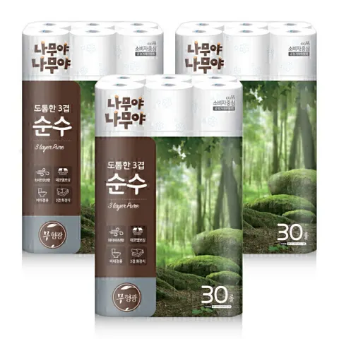 나무야나무야 도톰한3겹순수 화장지 27mx30롤 3팩 (23,760원/무료배송)