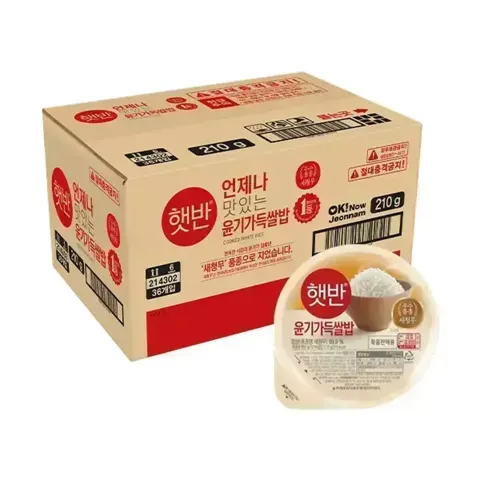 티멤) [CJ] 햇반 윤기가득쌀밥 210g, 36입, 1개