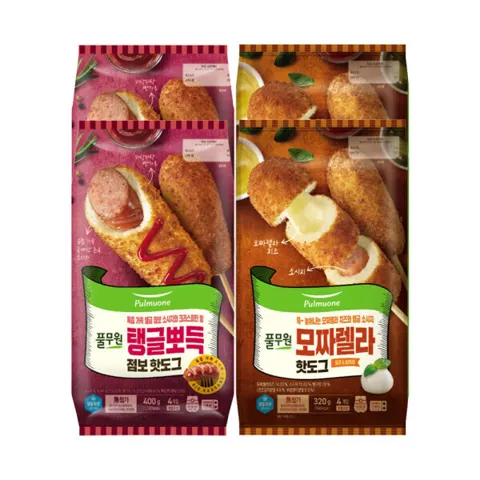 풀무원 탱글뽀득 점보핫도그 8개 + 모짜렐라 핫도그 8개 (총 16개)