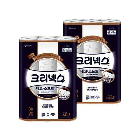 크리넥스 3겹 데코앤소프트 화이트 25MX30롤 2팩 (30롤+30롤) 삼성카드